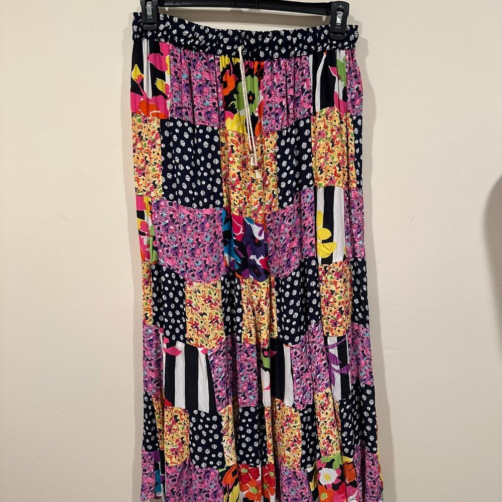 Vintage Just Cruising Patchwork Maxi Colorful Print Skirt Free Size